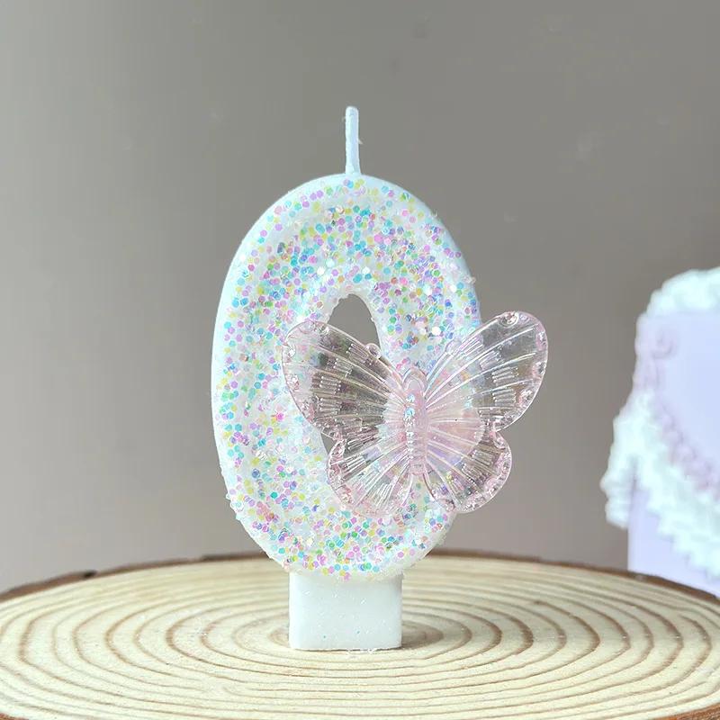 Butterfly Digital Candle Number 0-9 Colours Pink Candle Birthday Candle Cake  Creative Birthday Wedding Party Decor