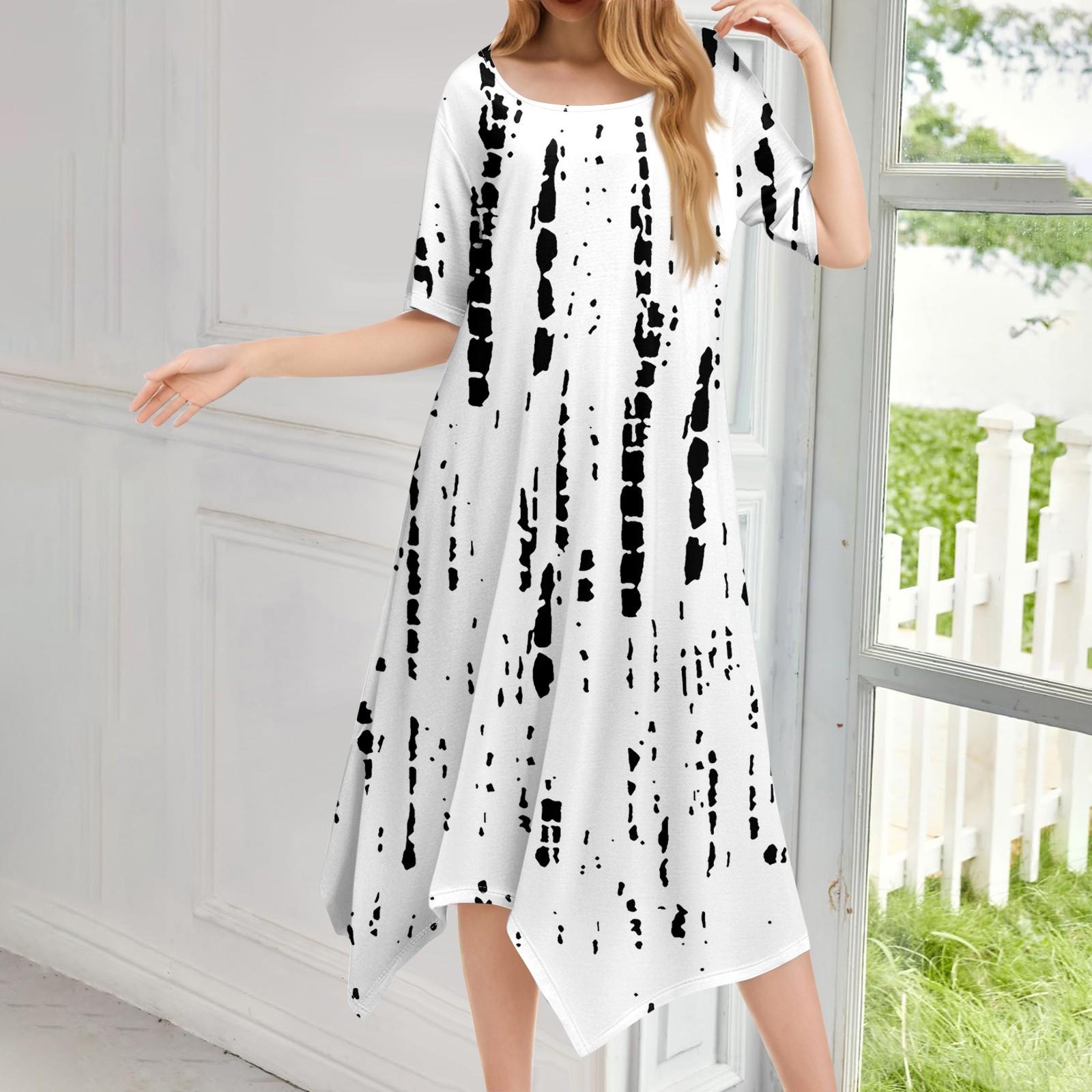 

Женское повседневное модное платье миди с круглым вырезом и коротким рукавом с принтом и неровным подолом L