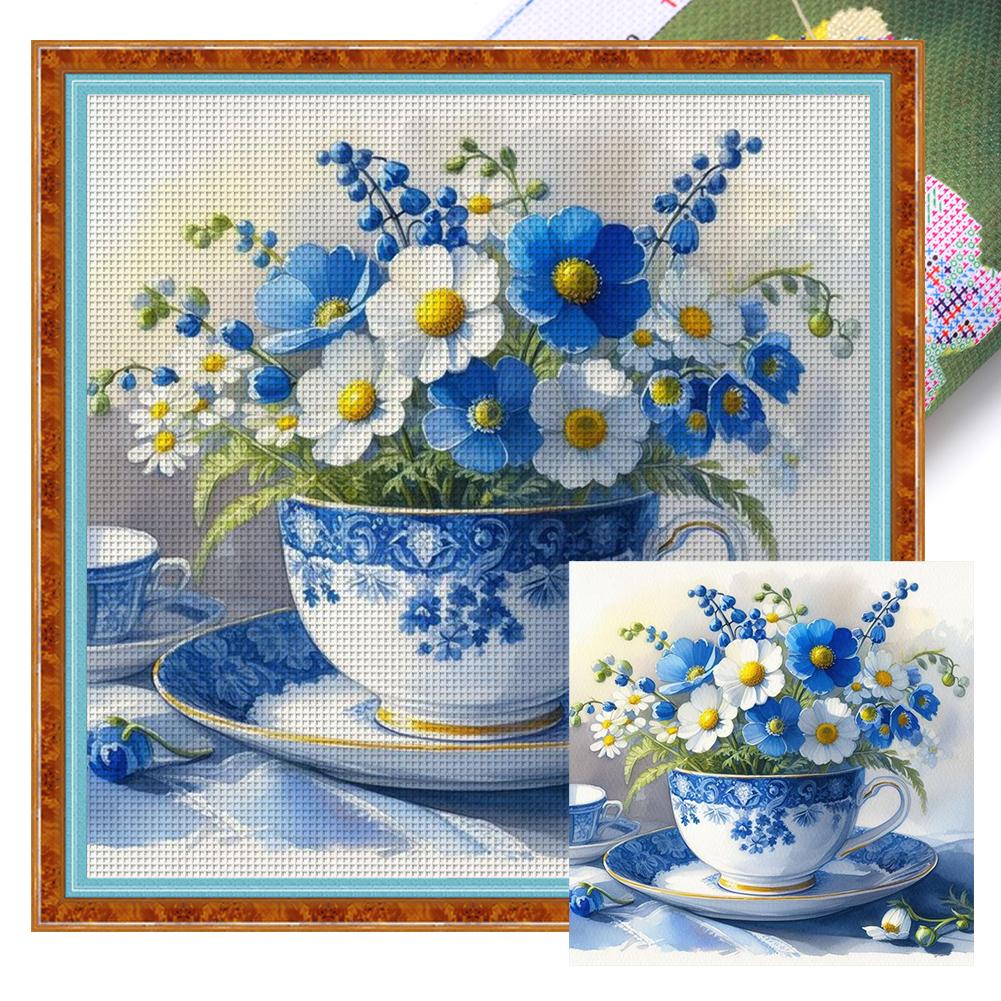 1 Set Full Embroidery Cotton Thread 11CT Printed Fantasy Flowers Cross Stitch Kits DIY Arts Ornament Home Decorations 40x40cm