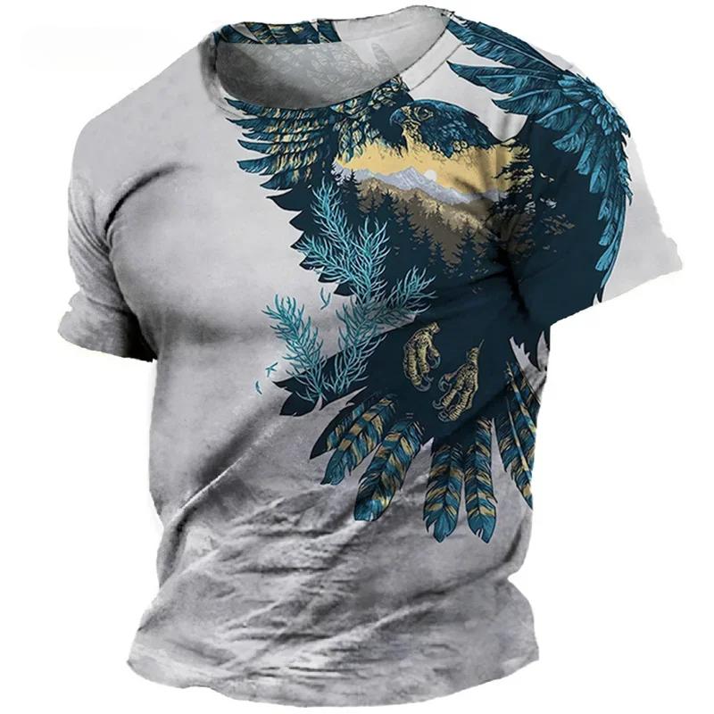 Eagle Pattern Summer Short Sleeve 3D Animal Print Street Tie-dye Loose Casual Men's T-Shirts
