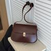 Solid Color Buckle Shoulder Bag Vintage Women's Armpit Bag Portable Retro Underarn Bag  Female