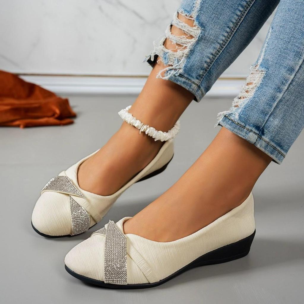 French-style Temperament Ballet Shoes, Low-heeled Comfortable and Stylish Single Shoes, Rhinestone-decorated Low-cut Women's Fla