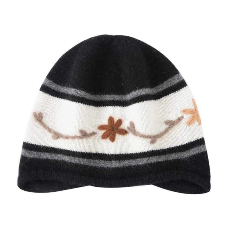 Women s Autumn/Winter 100% Cashmere Face-Slimming Knit Hat - Versatile, Warm One Size чёрный