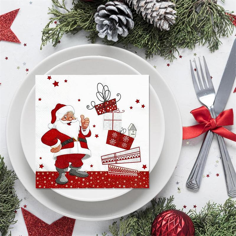 20/40/60Pcs Santa Claus Printed Paper Napkins 33x33cm 2Ply White Christmas Tableware For Party Dining Decoration Placemat