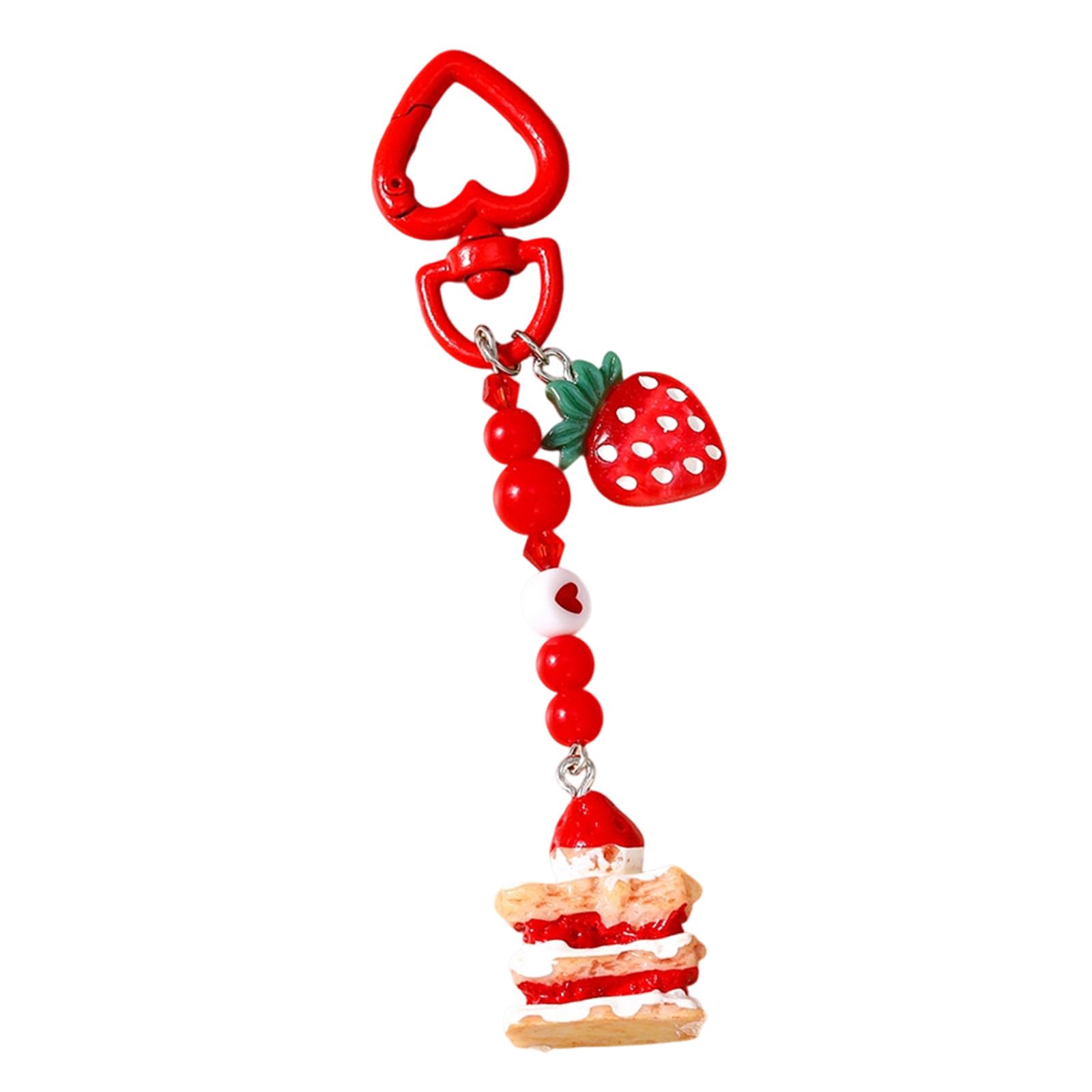 

Strawberry Cake Charm Keychain With Beaded Heart Detail Stylish Bag Accessory Sweet Gift For Friend Alloy Resin Jewelry Decoration