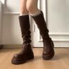 Mode Herbst Winter Plateau Dicke Sohle Damen Kniehohe Stiefel Schuhe Damen Elegant Gürtelschnalle Ritter Stiefeletten
