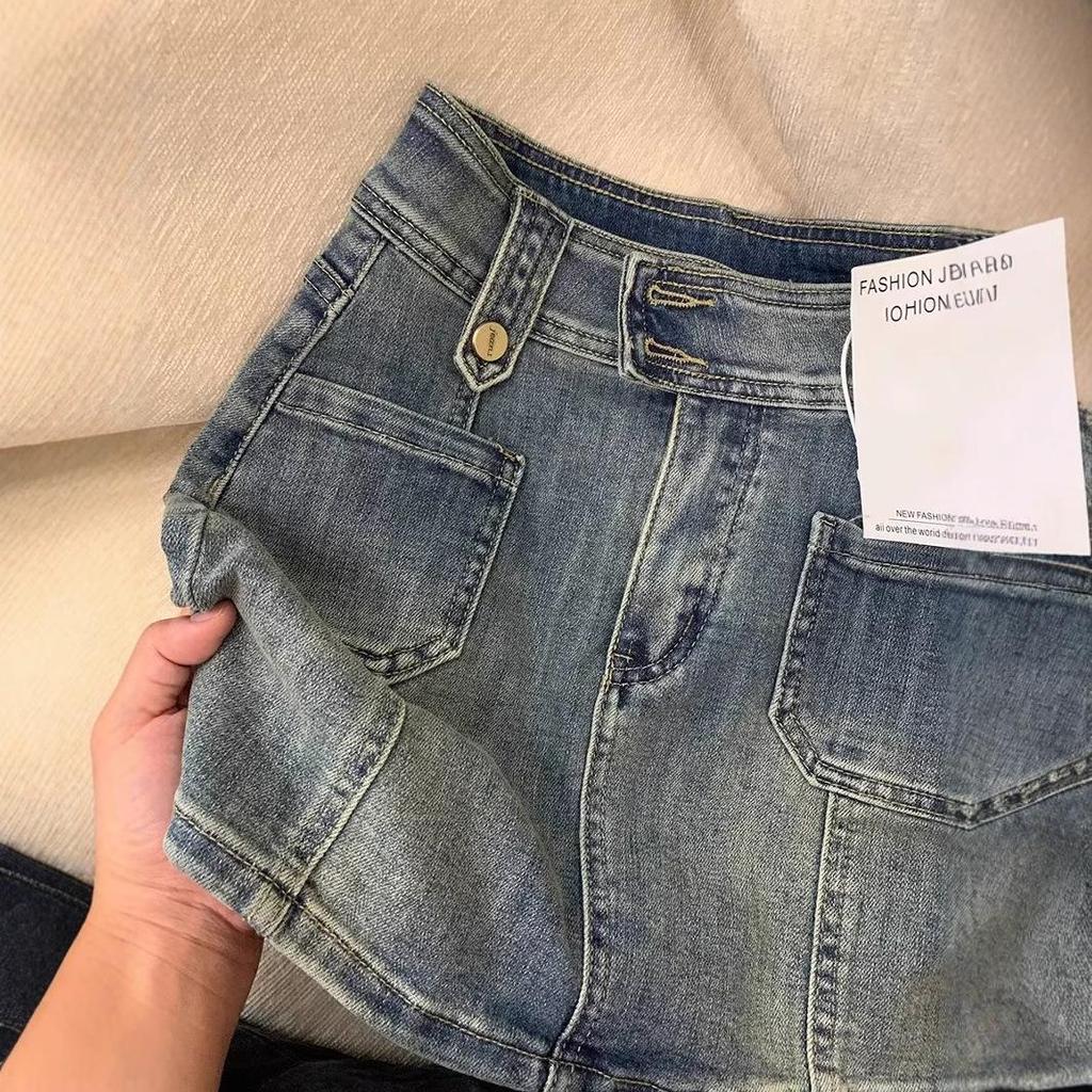 2025 Vintage High Waist Denim Mini Skirt for Women, Plus Size, Slimming, Anti-Exposure, Bodycon Workwear for Summer