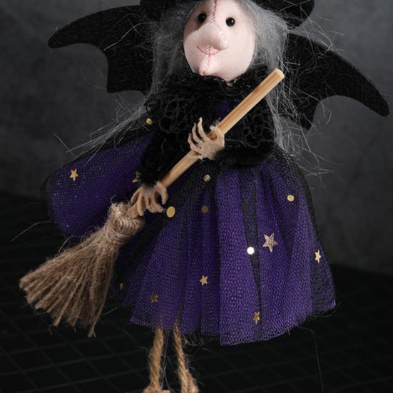 Halloween Witch Decoration Soft Cloth Gauze Skirt Mini Broom Witch Stuffed Doll Hanging Ornament Festival Witch Figurine Pendant Halloween Decoration