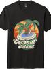 Coconut Island Retro Sunset Graphic T-Shirt, Tropical Beach Casual Tee