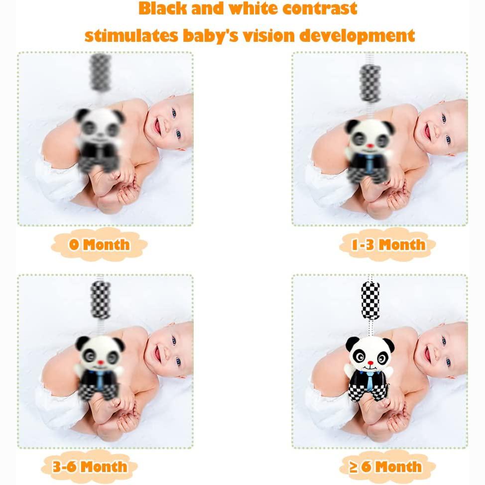 3 Pack Hanging Rattle Toys,Cartoon White Black Stuffed Stroller Plush Toys for Newborn 0-18 Month Baby Bed Crib Toys with Wind Chimes (Zebra,Deer&Cow)