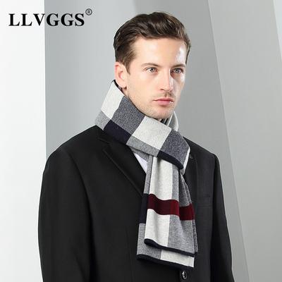 Autumn and Winter New Pure Wool Men's Scarves Fashionable Wear Plaid Scarves Men's 100 Wool Scarves Support