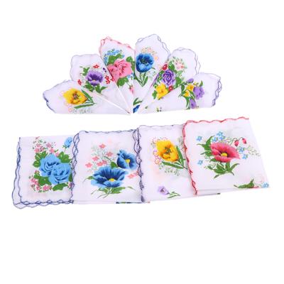 10pcs Women 100% Cotton White Handkerchiefs Assorted Colourful Flowers Gift