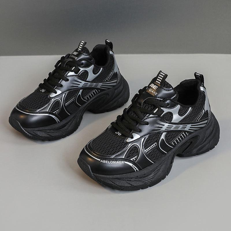 

QZH new breathable spring and summer casual thick-soled heightening wear-resistant dad shoes 35 чёрный