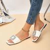 Plus Size Sandals Summer New Square Toe Open Toe Crystal Buckle Pop Foot Soft Sole Non-slip Wear-resistant Flat Roman Shoes
