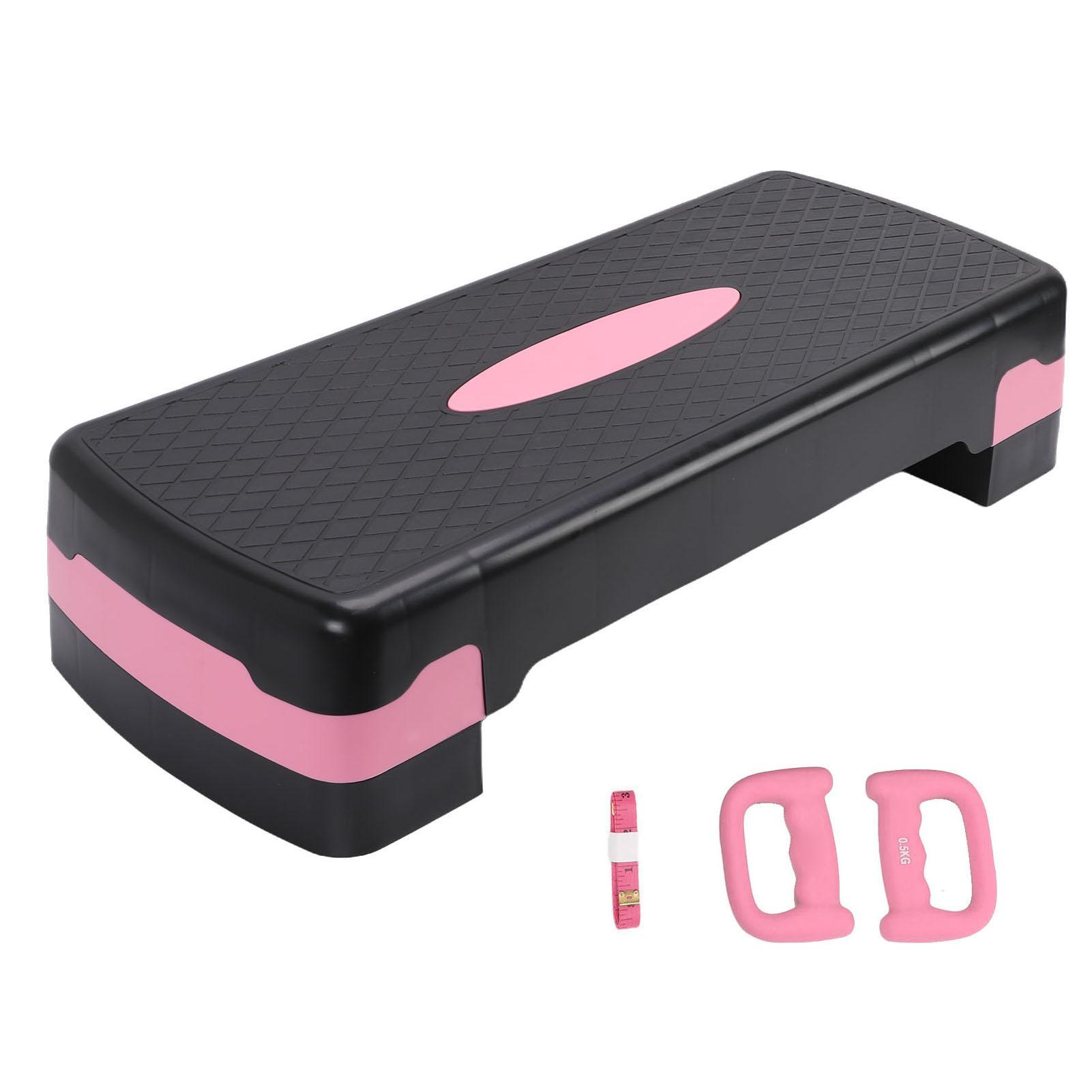 

Aerobic Stepper Set with 2 Risers Adjustable Exercise Step Platform with Dumbbells and Measuring Tape for Home Gym розовый