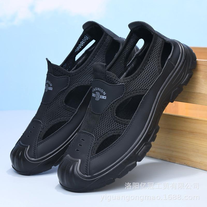 Pantofi de vad bărbați vară respirabili pantofi bărbați plasă pantofi cu găuri goale sandale de casă exterior casual pantofi de plajă cu vârf acoperit pentru bărbați