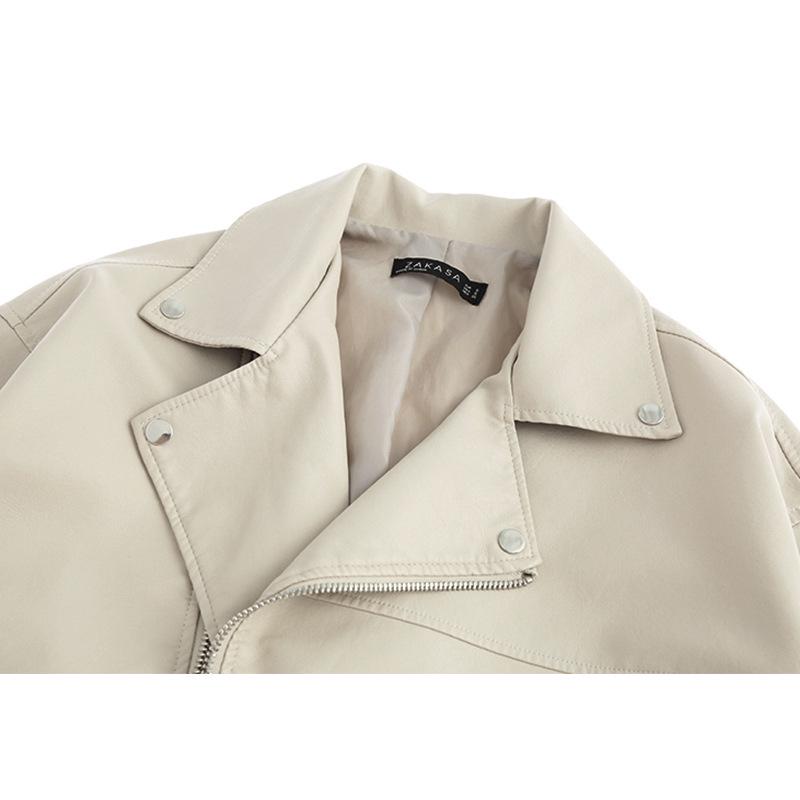 New Korean Style Oversized PU Leather Biker Jacket - Women's Cool Spring/Autumn Outerwear