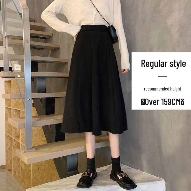 2024 High-Waisted Black Midi A-line Skirt: Elegant, Slimming, Drapey, Summer Style
