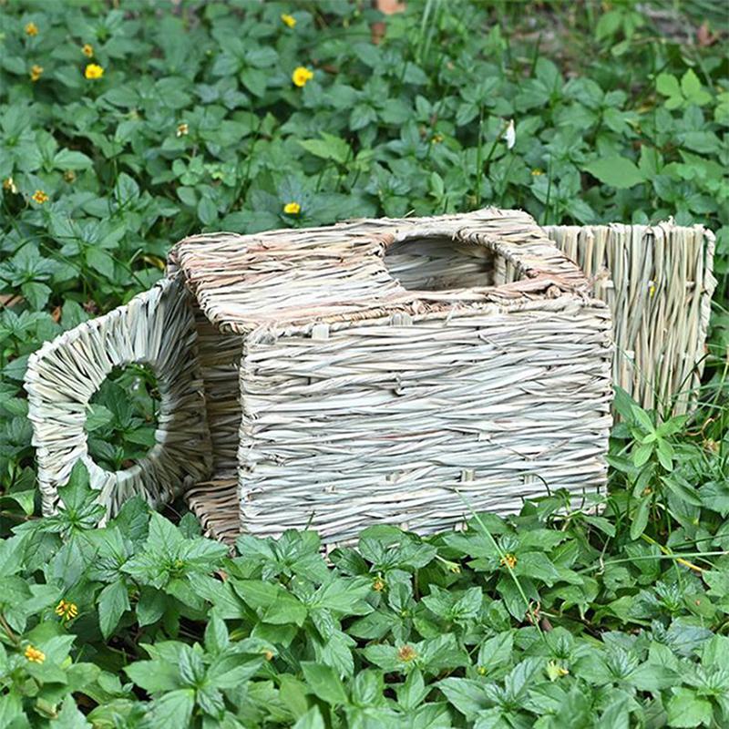 Foldable Woven Rabbit Cages Pets Hamster Bunny Grass Chew Toy Mat House Bed Nests For Small Animal Rabbit Accessories 2025