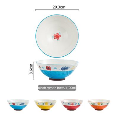8 Inch Hand-painted Floral Ramen Serving Bowl Ceramic Large Salad Soup Cereal Bowl Instant Noodle Bowl Microwave Safe 1100ml