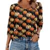 Women's Fashionable Casual Round Neck Seven Quarter Sleeve Halloween Printed Bubble Sleeve Top