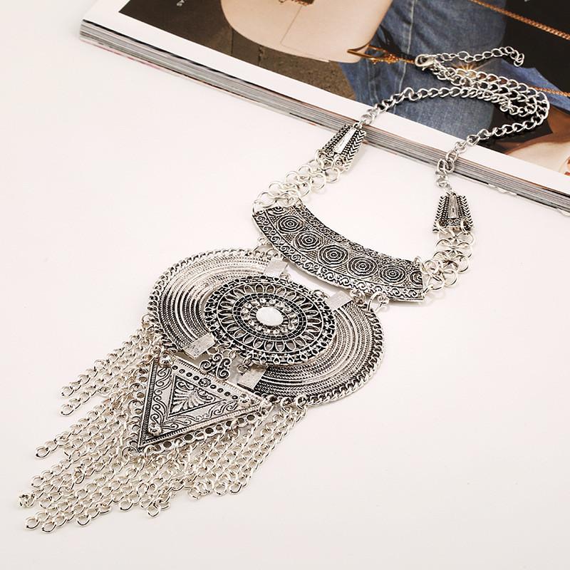 Tassel Long Necklace With Multi Layer Alloy Pendant For Trendy Outfits Retro