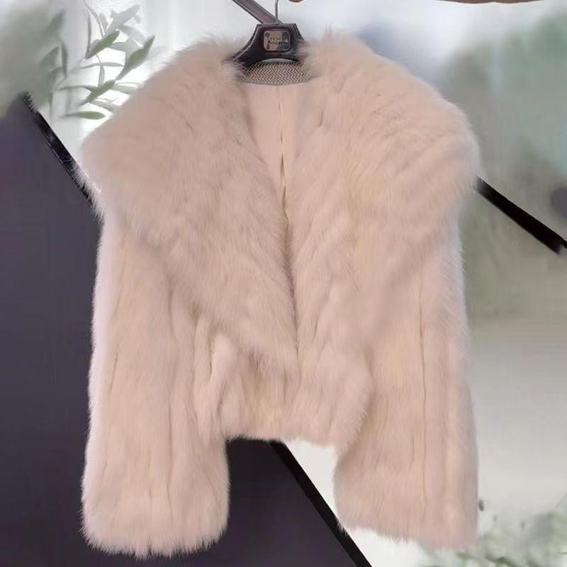 Qianjin wind imitation fox fur jacket small woven jacket green big fur collar long hair winter clothing