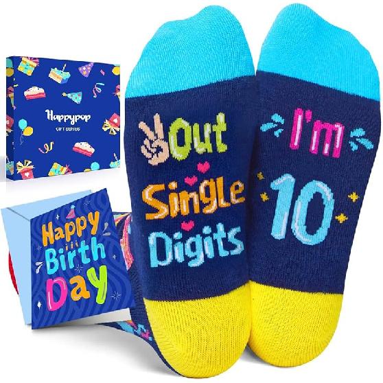 HAPPYPOP 6-13 Years Old Birthday Gifts - Presents for Girls Boys, Socks with Greeting Card