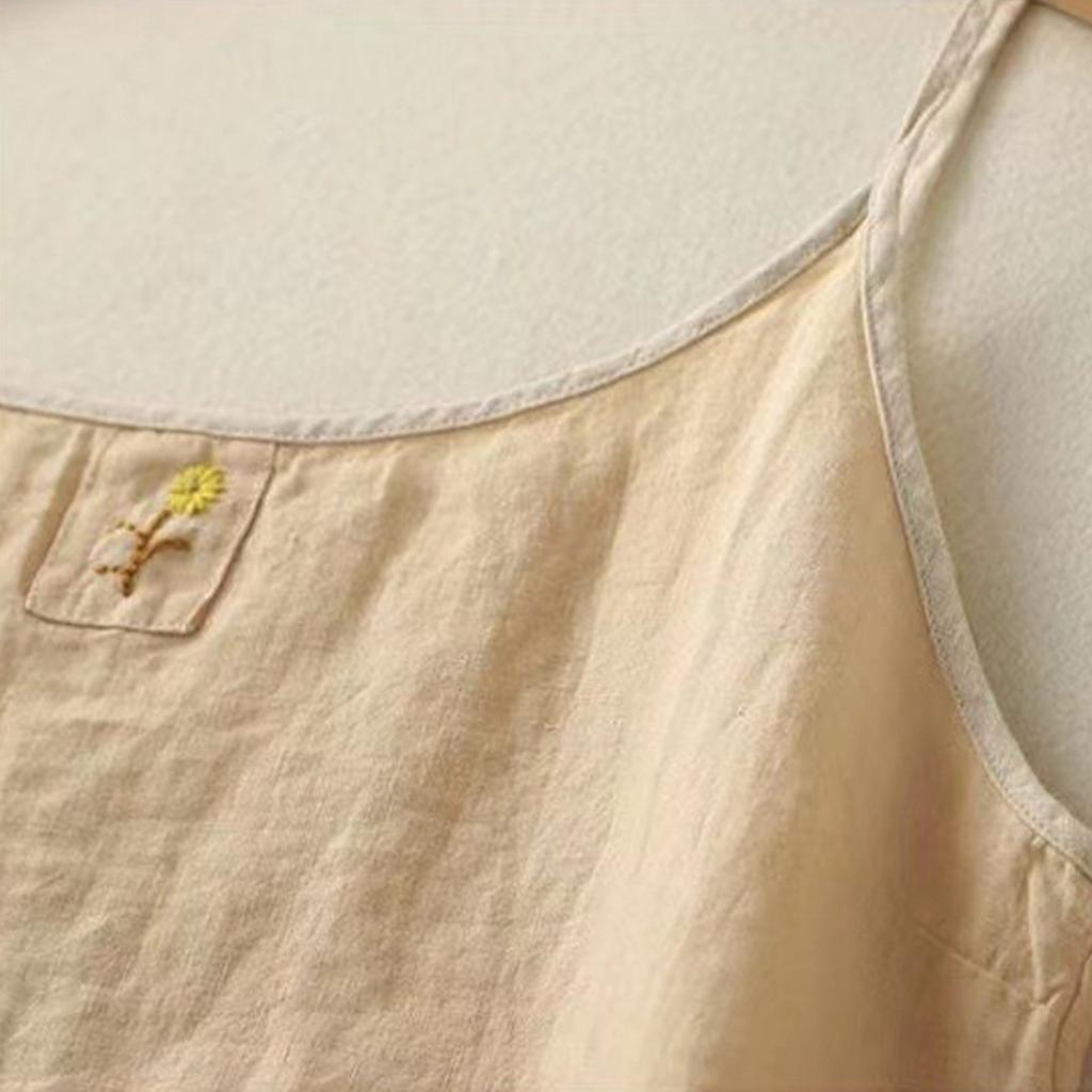Women's Camisole V-neck Top With Sleeveless Cotton Linen Base