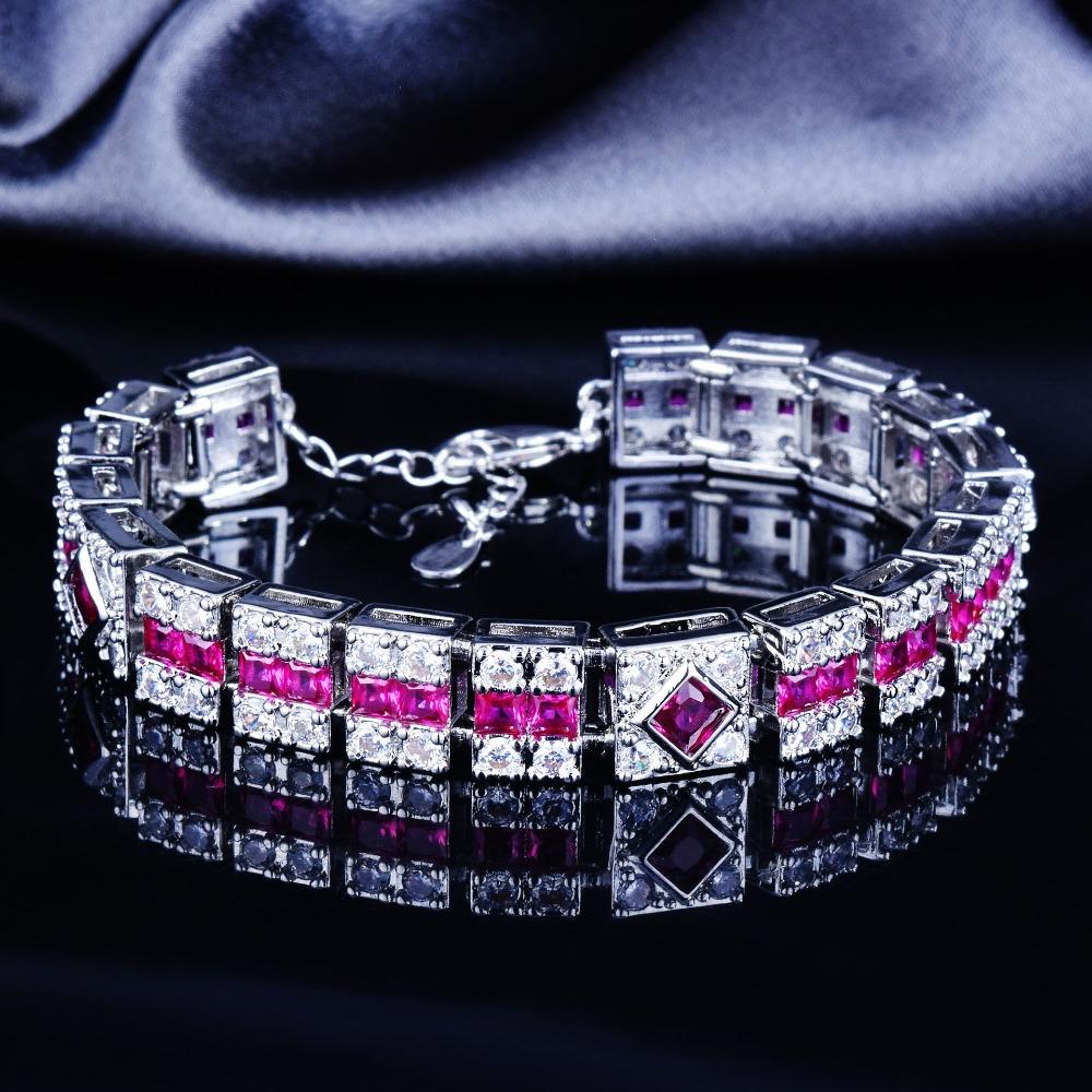 Fashion Red Ruby Bracelet for Women Simulated Gemstone Jewelry Rose Diamond Bangle