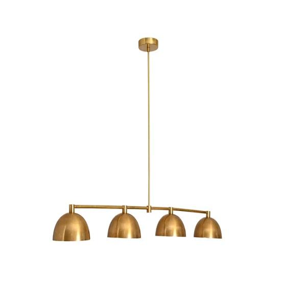 Modern 4 Light Linear Chandelier Raw Brass Mid Century Dining Room Pendant Light Fixture