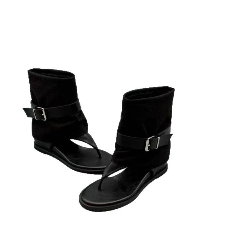 2025 Fashion Open-toed Herringbone Sandals Inner Height-increasing Short Boots Belt Buckle Spring and Summer New Trouser Boots Two Wear Cool Boots