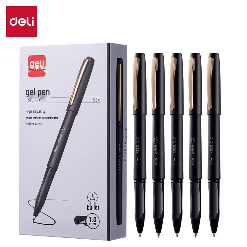 Deli Carbon Fiber Gel Pens: Retractable, Water-Based, Ideal for Students, Business Signatures, Meeting Notes, and Finance.