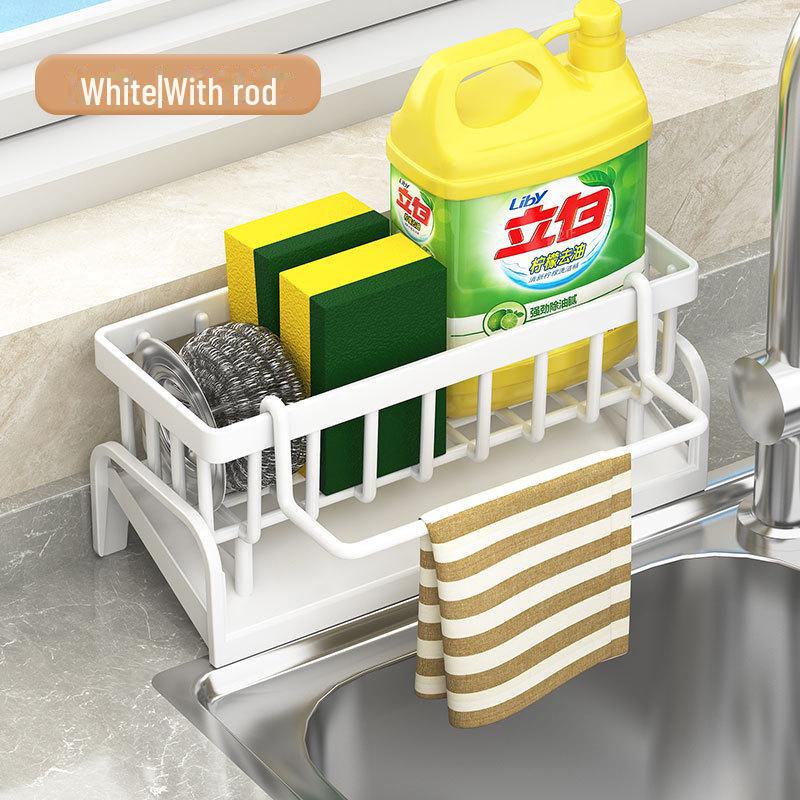 

Сливная полка для кухонной раковины Cross-Border для хранения моющих средств, губок и тряпок with rod белый