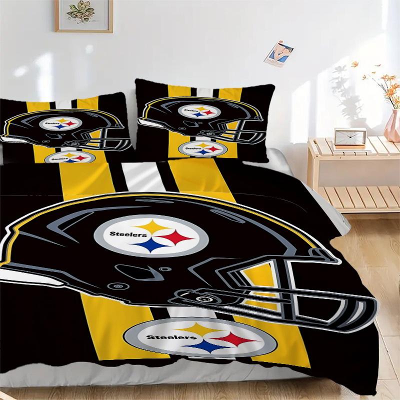 

3 шт. Логотип шлема Pittsburgh Steelers Футбольная команда Спортивный фанатский подарок Домашний декор Комплект постельного белья - Подходит для спальни, гостевой комнаты, гостиной, горячий 135x200cm
