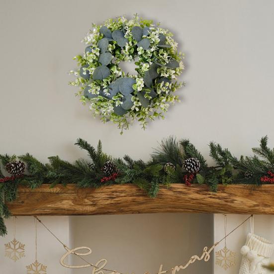 Eucalyptus Leaf Wreath UV-Resistant Silk Leaves Greenery Garland Front Door Artificial Wreath