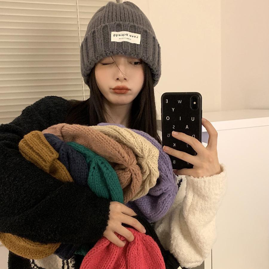 

Winter hat women s thick knitted twist wool hat winter big head circumference loose warm cold hat shows small face One Size (55-59cm) темно-синього кольору