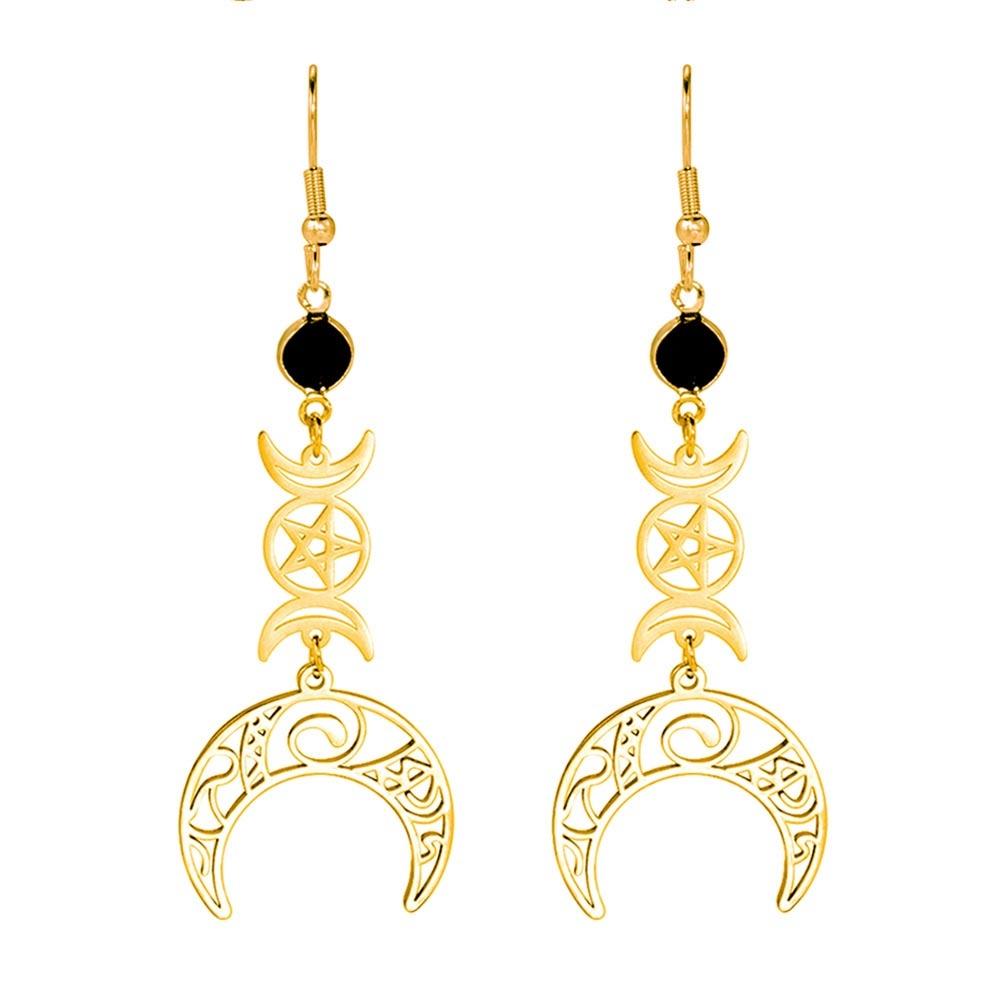 Lemegeton Stainless Steel Crescent Shaped Women's Earrings Mysterious Triple Moon Goddess Pentagram Gothic Jewelry Party Gift