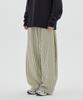 URBANAGE Balloon Fit Curved Stripe Pintuck Elastic Waist Pants_Khaki