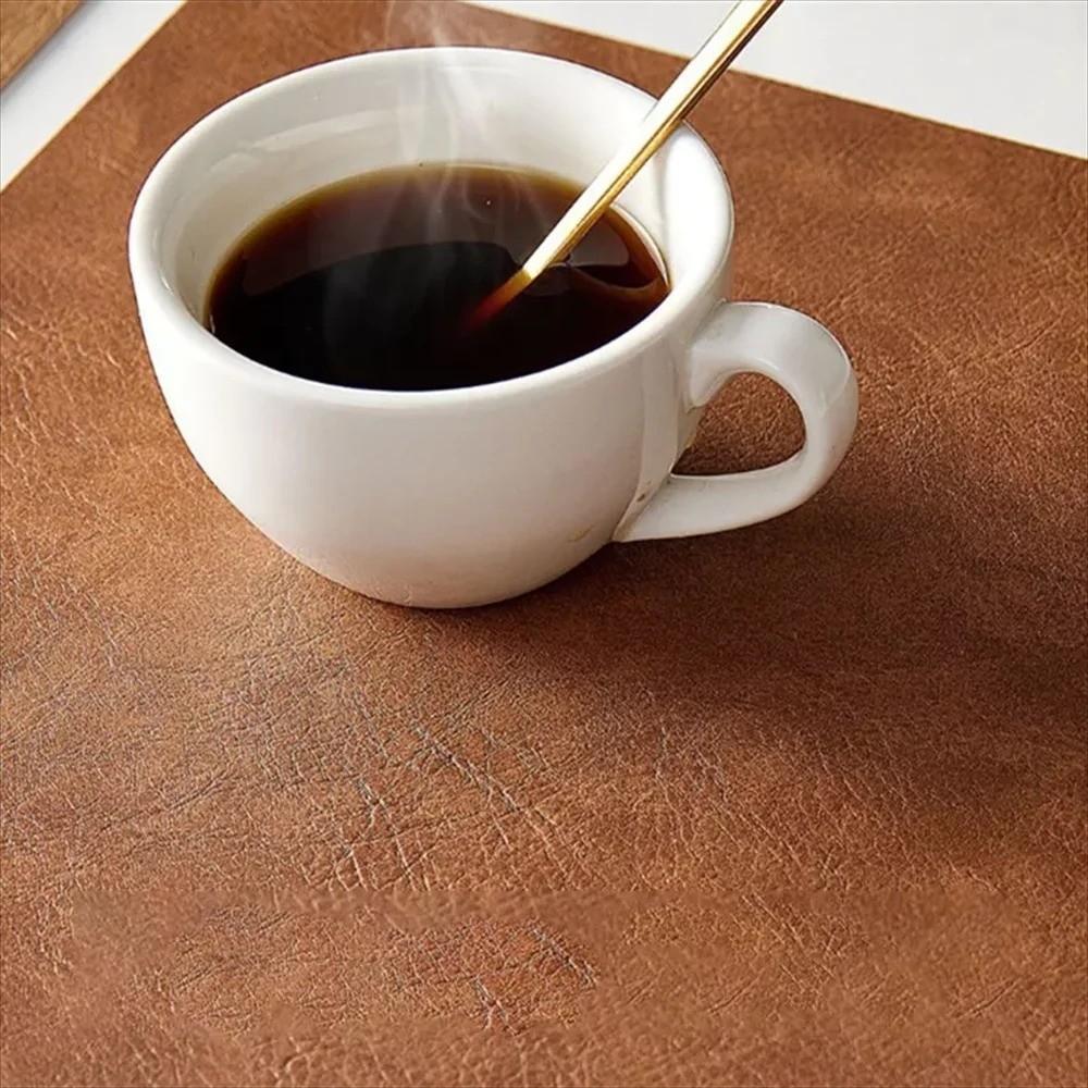 Retro Faux Leather Table Placemats Double-Sides PU Dining Table Mat Heat Resistant Non-Slip Table Place Mats For Kitchen Dining