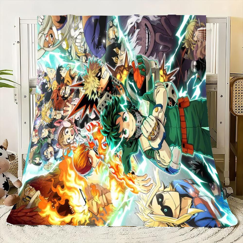 My Hero Academia Inspired Throw Blanket - Colorful Anime Character Collage Featuring Izuku Midoriya, Bakugo, Todoroki, and All M