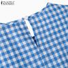 ZANZEA Women Summer Round Neck 3/4 Sleeve Plaid Blouses