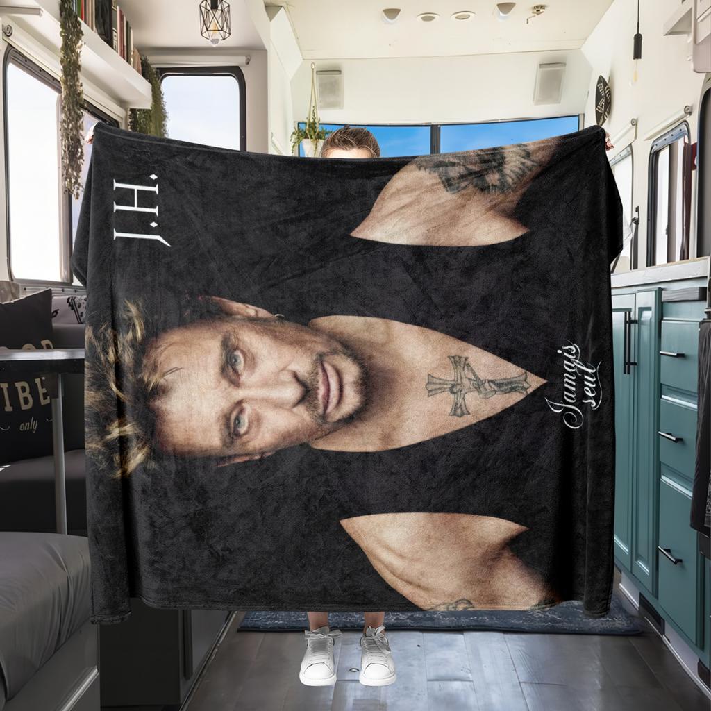 1pc Johnny Hallyday Black and White Album blanket, al season lightweigh Poster blanket home office outdoor nap multifunc Poster blanketional blanket