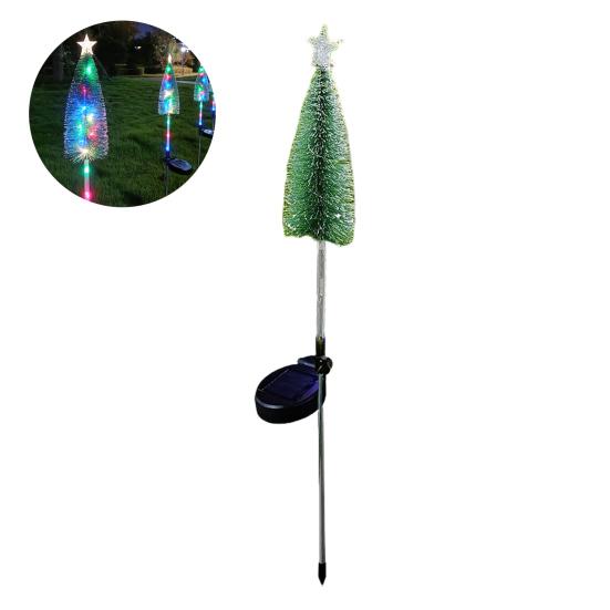 Solar Powered Christmas Tree Lights Outdoor Waterproof LED Lawn Lights with Star Topper Colorful Holiday Garden Decoration for Yard Patio
