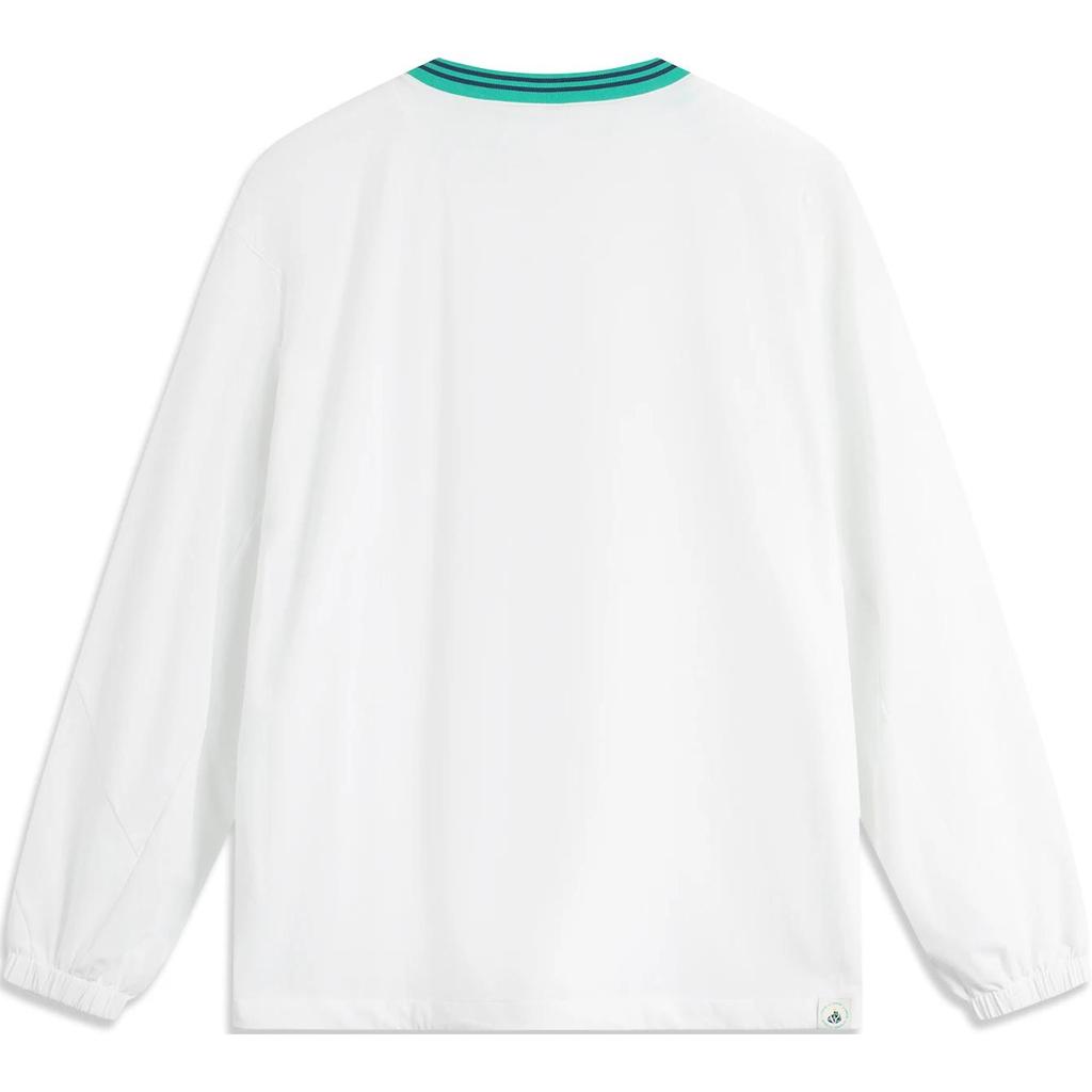 Li-Ning Striped Letter V-Neck Comfortable Breathable Long Sleeve T-Shirt Unisex Tops Standard-White AAEU019-3
