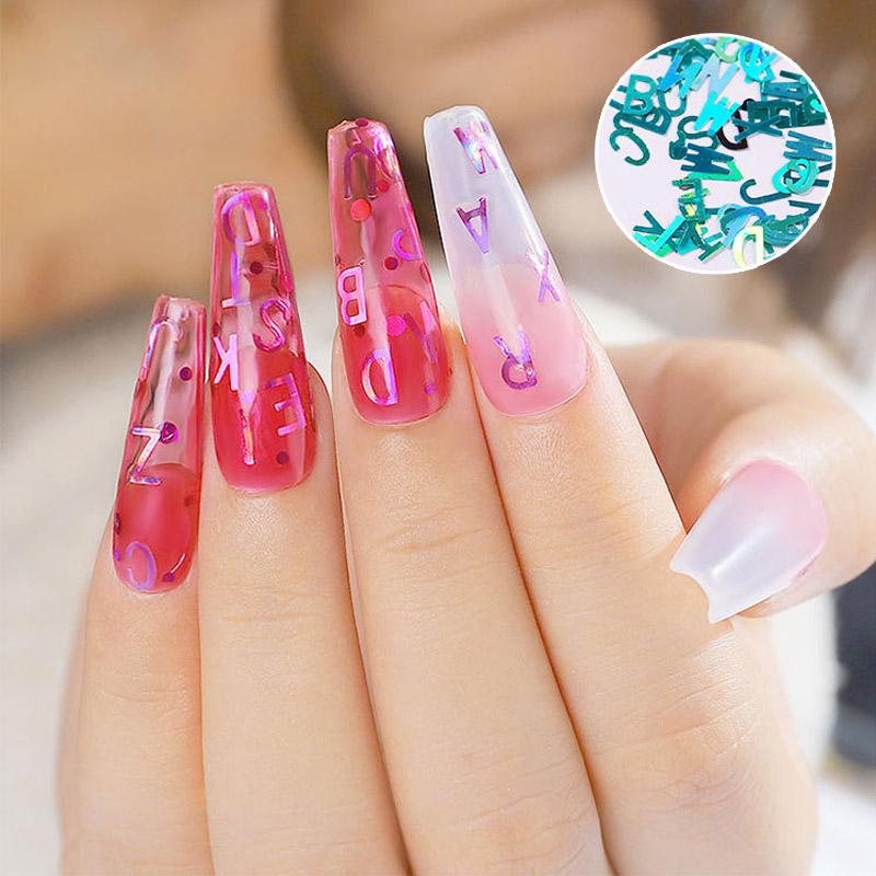 12 Colors/Set Nail Sticker Decor Sparkly Alphabet Small Laser Glitter Nail Sequin DIY Letter Nail Art Decorations Accessories