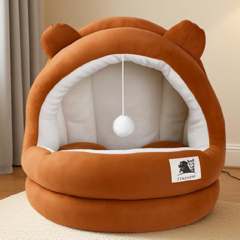 Winter Warm Semi-Enclosed Cat House & Kitten Bed - All-Season Pet Nest Pad