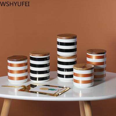 Nordic Geometric Black Sealed Cans with Lids Ceramic Storage Jars Tea Cans Candy Biscuit Jars Home Accessories WSHYUFEI