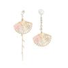 Chinese Style Hollow Fan Pendant Earrings For Women Asymmetrical Vintage Fan-shaped Shell Flower Pearl Earrings Jewelry Gifts