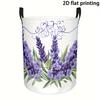 Laundry Hamper, Purple Lavender Bouquet Pattern, Storage Basket, Polyester, Round Laundry Basket, Washing Basket, Suitable for Bedroom, Laundry Room, 